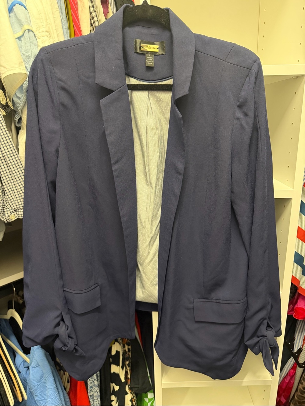 Greylin Navy Open-Front Blazer with Tie Sleeve